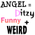 Static image of three identical text-based compositions arranged horizontally, each containing layered words in varying colors and fonts.