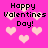 Pixelated pink background with light pink hearts and repeated 'Happy Valentines Day!' text in black pixel font.
