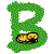 Green letter B with yellow cartoon character in various poses on white background.
