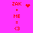 Red pixelated text and symbols on a bright pink background with two animation variations showing different heart and starburst icons.