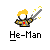 Pixel art animation of a He-Man character holding a sword with sparkles, displayed as two sequential frames in a contact sheet.