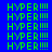 green 'HYPER!!!!' text on blue background with pink horizontal stripes, each stripe containing a single 'HYPER!!!!' text block