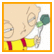 A 2x2 contact sheet of four animated frames from a Family Guy cartoon icon showing Stewie Griffin in various poses with props and text.