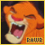 Animated orange lion with open mouth and pink tongue, displaying 'RAWR' text below in yellow border.