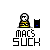Pixel art character with yellow armor and white helmet holding black shield, text 'MAC'S SUCK' below, red mouth animation visible in some frames.