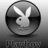 A grayscale circular icon featuring a stylized rabbit with long ears inside a glossy sphere, with pixelated text below.