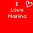 Red background with white pixelated text 'I Love Marina' and a heart symbol replacing the word 'love', displayed in two identical side-by-side
