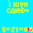 Yellow text on bright blue background reads "i love caleb" with a heart symbol, alongside date-stamped numeric sequences showing pixel changes.