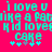 Pixelated cyan text on bright pink background reads "i love u like a PaniK kid loves cake" with four small stars below.