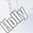 A 48x48 pixel animated buddy icon showing the word "HOLLY" in a stylized font, with two frames displaying different color variations against a light blue striped background.