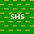 Green background with yellow square and line patterns, repeated white "SHS" text across three