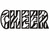 Black and white pixelated icon showing a cheerleader silhouette with pom-poms, three hearts below, and 'CHEER' text in patterned letters above.