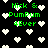 Green text 'Nick & Pumpum 4Ever' repeats across a black background with scattered white pixel hearts, no visible animation changes.
