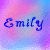 four-by-four identical square icons with a pink and blue gradient background, each displaying the name 'Emily' in stylized dark blue script