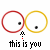 Two overlapping circles with small black dots inside, a red arrow pointing up from text below.