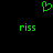 Green pixelated heart symbol above two green 'riss' text blocks on black background.