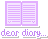 Two side-by-side pixelated images of an open book with purple pages and white borders, each labeled 'deor diary...' in purple pixelated text below.