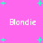 Pixelated pink background with cyan plus signs and repeated "Blondie" text in white pixel font.