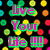 Pixelated text 'Live Your Life !!!!' in pink with green outlines on a black background with scattered multicolored circles.