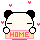 Pixelated panda face with closed eyes holding a sign that alternates between pink 'HOME' text and gray 'HOME' text, surrounded by floating red hearts.