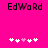 Pixelated text 'EdWorD' on bright pink background with white and pink heart symbols below, showing animation changes in heart positions.