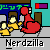 Pixelated animation of red and yellow figures in a room with blue walls, showing sequential action changes.