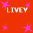 Red background with white text "LIVEY" and pink stars scattered across the image.