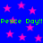Blue background with pink stars and green text repeating 'Peace Day!!' twice horizontally.