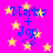 Pixelated blue text "Marty + Jop" on bright pink background with yellow stars, repeated in four quadrants with slight animation variations.