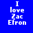 Four pixelated text display "I love Zac Efron" in white on blue, purple, pink, and purple backgrounds