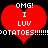Two red heart shapes with white text 'OMG! I LUV POTATOES!!!!!!!!' on black background, static image.