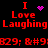 Red pixelated text on black background with animated purple heart and starburst symbols above 'I Love Laughing' phrases.