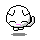 Pixelated white cloud with closed eyes, pink mouth, and black outline; two views show slight pose differences against gray background.