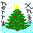 Pixelated Christmas tree with red ornaments and yellow star, surrounded by snowflakes on white background; green text 'OriginalIcons.com' on dark green