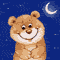 Two pixelated brown bears with white snouts stand against a dark blue starry background, each holding a crescent moon.