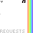 A sequence of six vertical showing a rainbow gradient bar on the right side with 'REQUESTS' text in varying colors and small black musical note icons scattered across white backgrounds