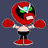 Pixelated red character with green eyes, white shirt, black shorts, and red boxing gloves in a fighting stance.