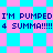 Pixelated text repeats across a checkered background with alternating cyan and pink squares.