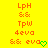 Yellow background with orange pixelated text and symbols, including 'LpH', '&&', 'Tpw', '4eva', '&&', 'eva', and a green heart symbol.