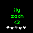 Green pixelated text 'ily zach <3' above five white and gray heart icons on black background, with one gray heart shifting position between frames.