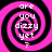 A pixelated spiral pattern with alternating pink and black rings, containing white text reading 'are you dizzy yet?' arranged in a circular layout.