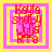 Four identical pixelated icons arranged in a , each featuring red text on a pink background with yellow borders