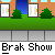 Pixel art scene with a character in blue pants and orange shirt standing on a sidewalk, surrounded by text bubbles displaying phrases like "HELLO MY NAME IS BRAK" and "I LIVE DOWN THE STREET."