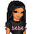 Pixel art contact sheet showing three frames of an animated icon featuring a cartoon woman with long black hair, wearing a black t-shirt and pink skirt, with visible text below the images.