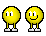 Yellow pixelated character with white eyes and feet, displaying multiple facial expressions