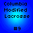 Four identical blue circular icons with pixelated text reading "Columbia Modified Lacrosse" and "#9" on a gradient background.
