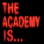 Red pixelated text on black background reads 'THE ACADEMY IS...' in two vertical with a gray rectangle on the right