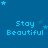 Blue background with repeated 'Stay Beautiful' text and scattered star shapes in lighter blue.