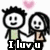 Pixelated cartoon couple holding hands with pink hearts above them; one frame shows "I luv u" text overlay.