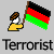 Animated contact sheet showing a sequence of frames with text and symbols including 'Terrorist', 'Plane', 'RUN LIKE HELL' in blood-red dripping font, plus a stick figure holding a flag.